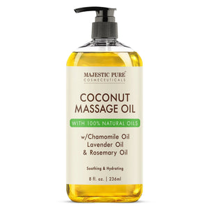 Coconut Massage Oil with Rosemary Oil | 8 fl oz - Majestic Pure Cosmeceuticals - Coconut Oil Massage Oil