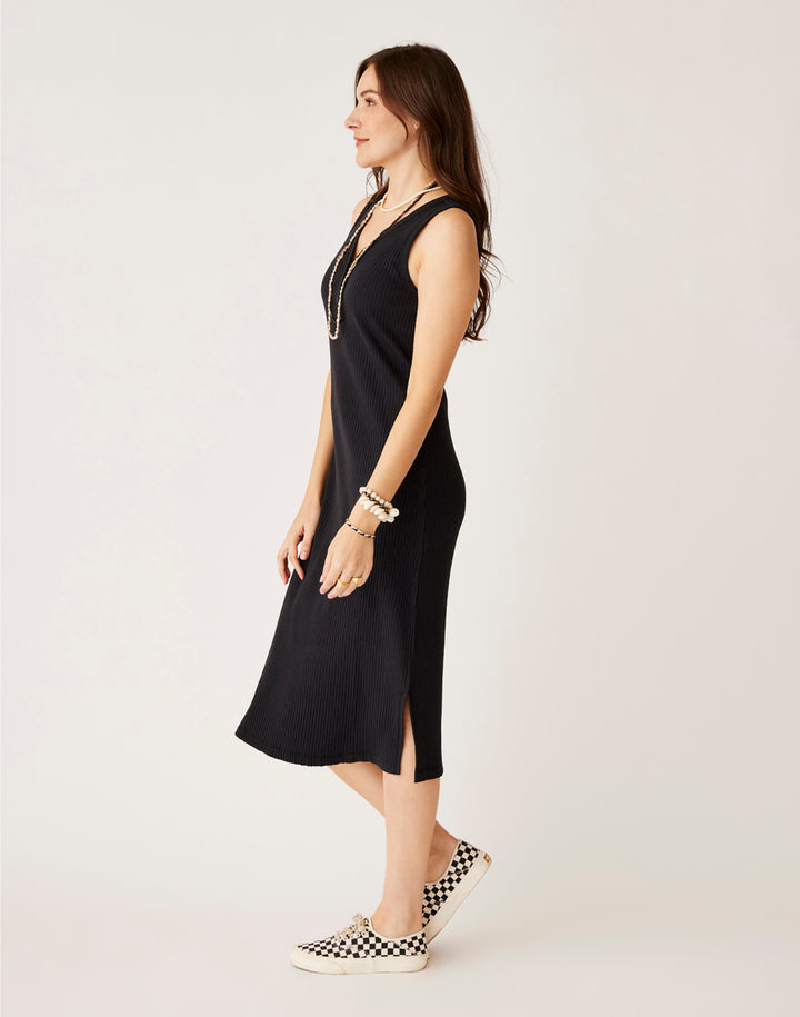 Black Brushed Rib Plunge Flare Sleeve Shirt Dress