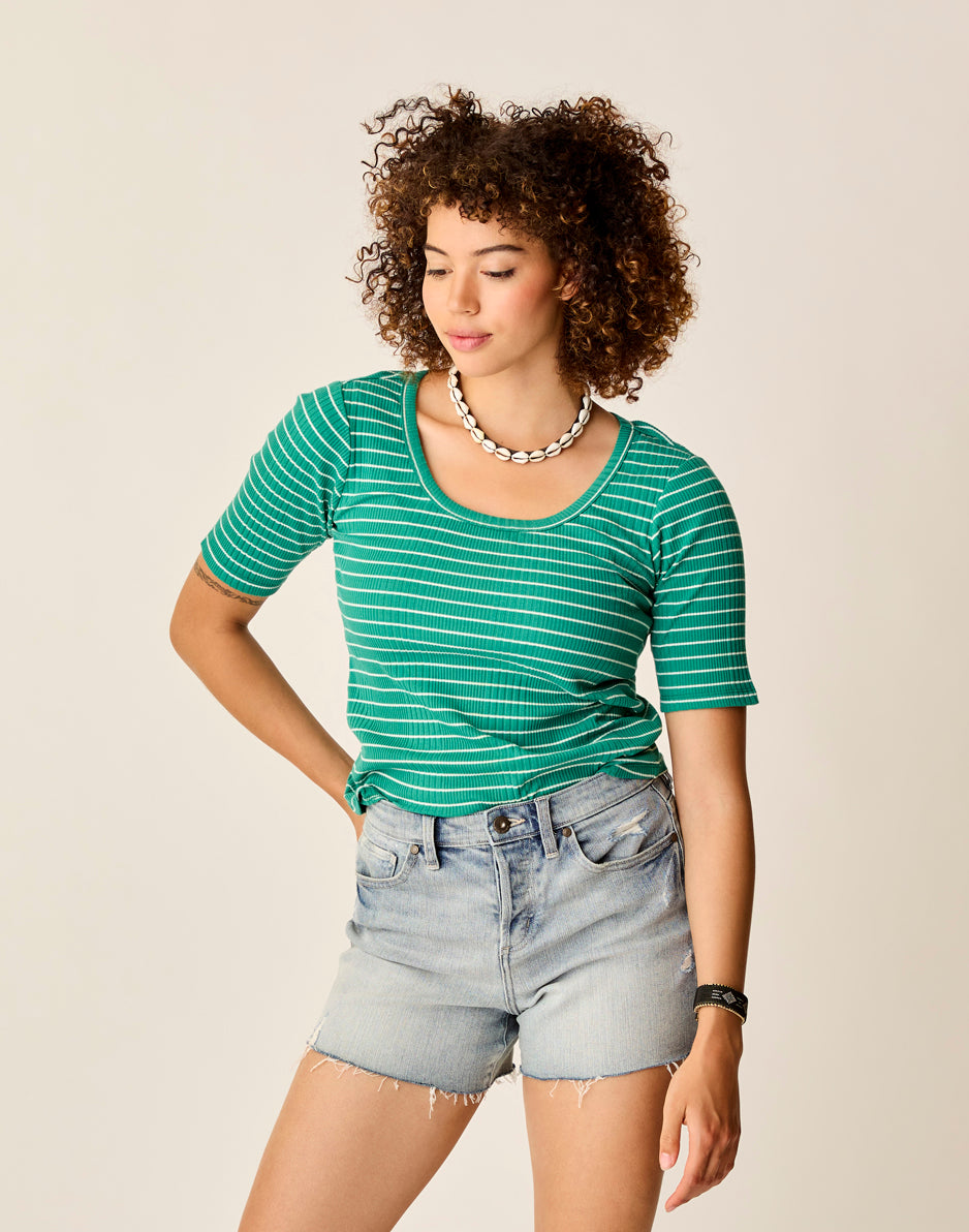 Asher Rib Top: Jade Stripe