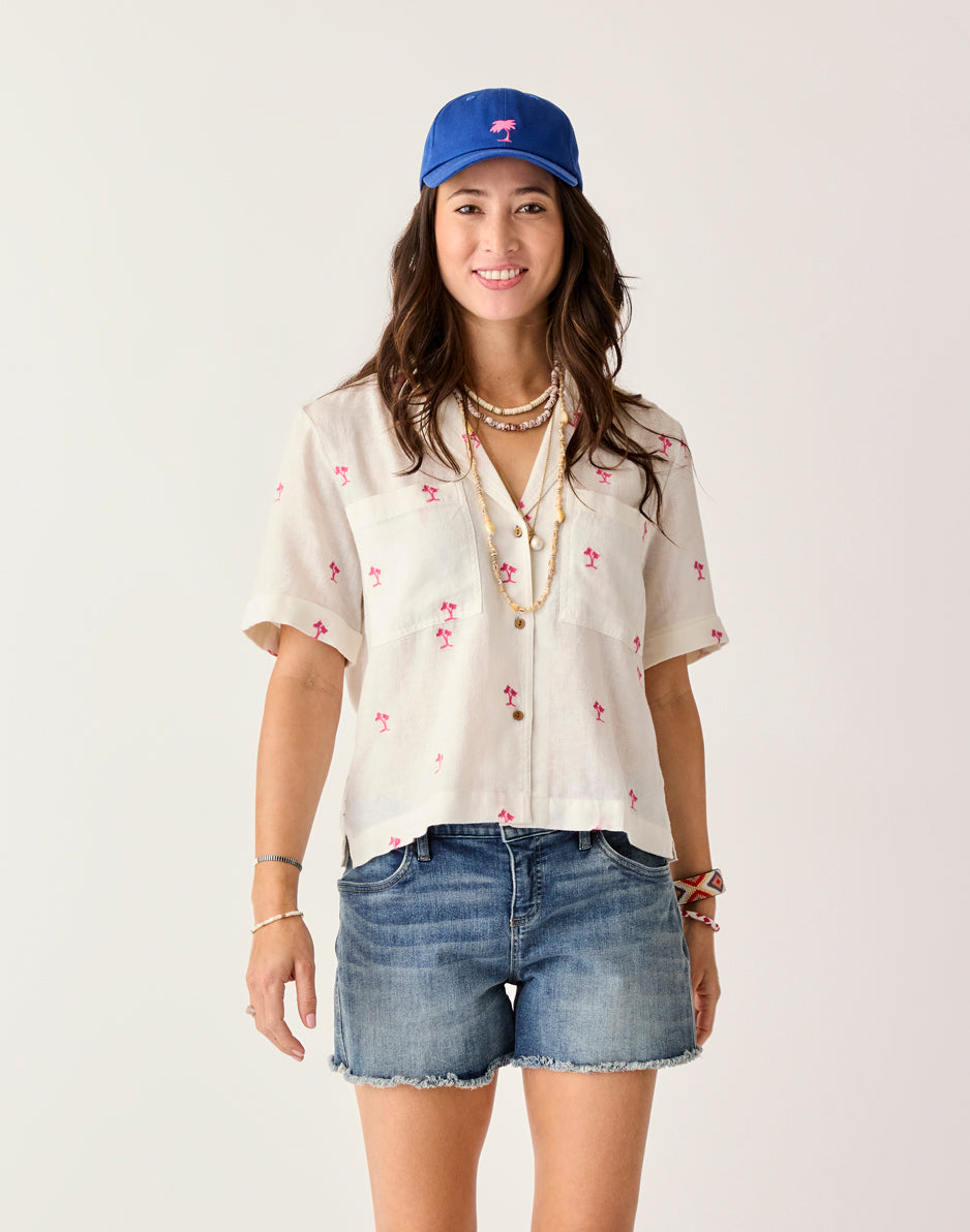 Luca Linen Shirt: Palm Embroidered