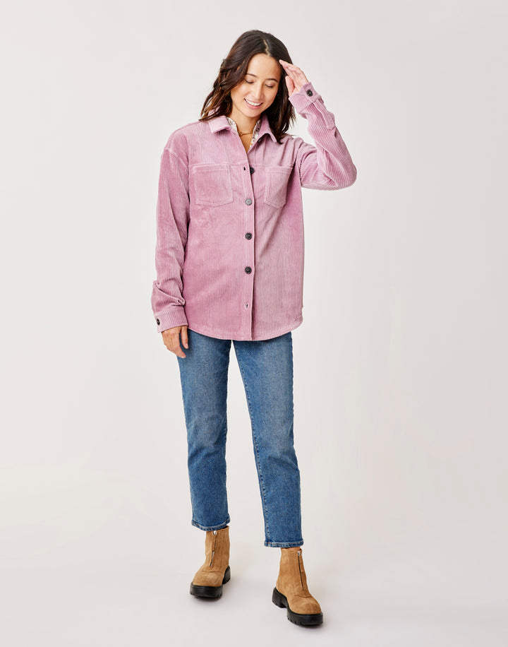 Hudson Stretch Cord Shacket: Orchid