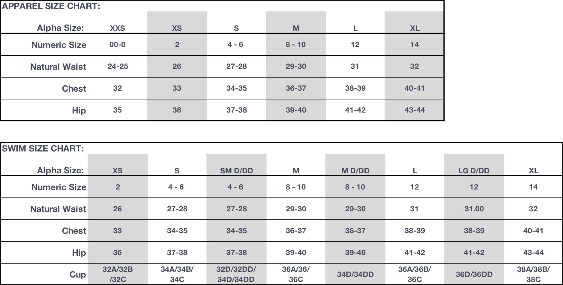 Product Size Chart – Carve Designs