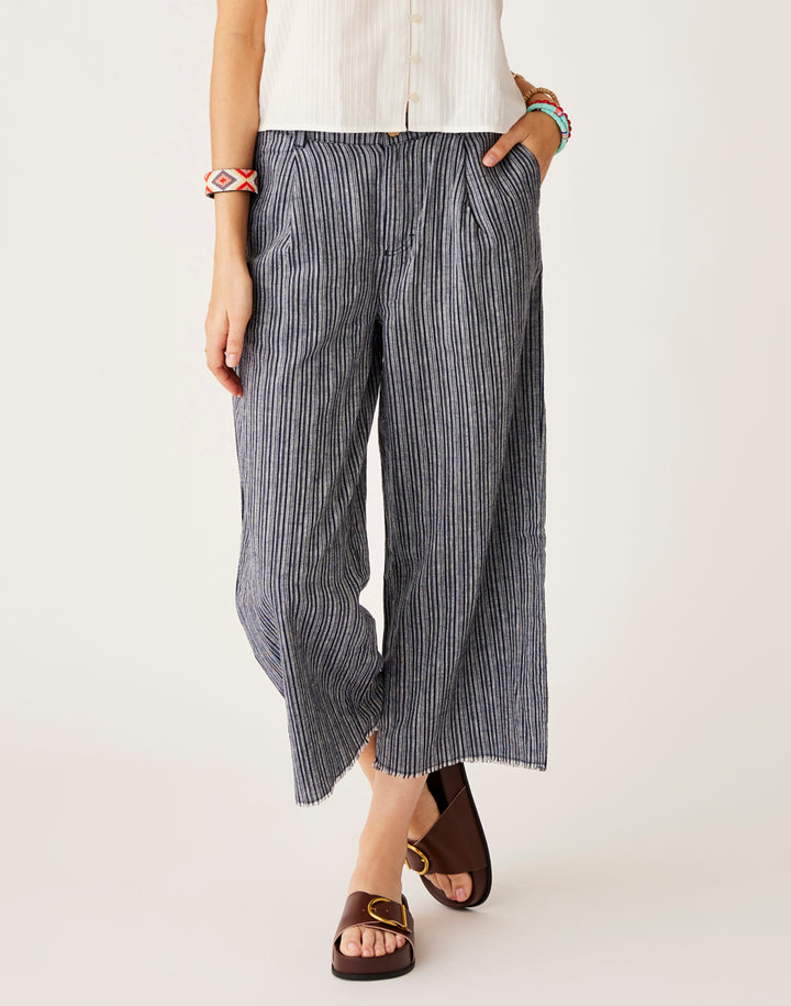 Suki Linen Pant: Navy Texture