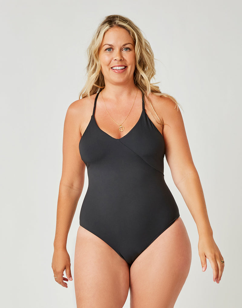InstantFigure BLACK Compression Padded Skirted One-Piece Swimsuit, US 6 