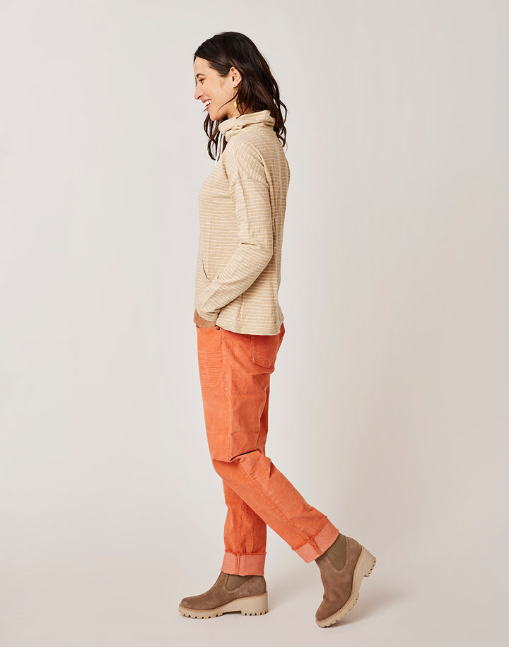 Faded Terracotta Cotton Linen Pull On Pant - Women's High Waisted