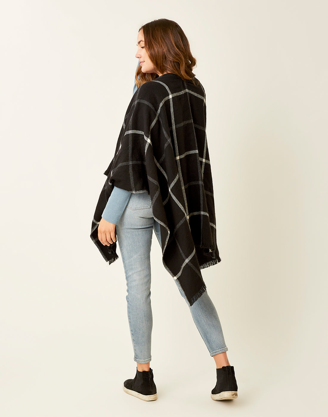 Scarlette Poncho: Black Windowpane