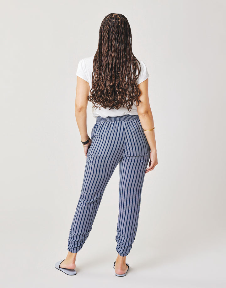 Athleta Stripe Bali Linen Pants Women's Blue White Pinstripes wide