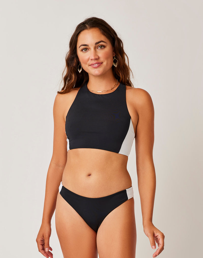 MY BIKINI STORY Zipper Bralette Bikini Top - Neutral stripes