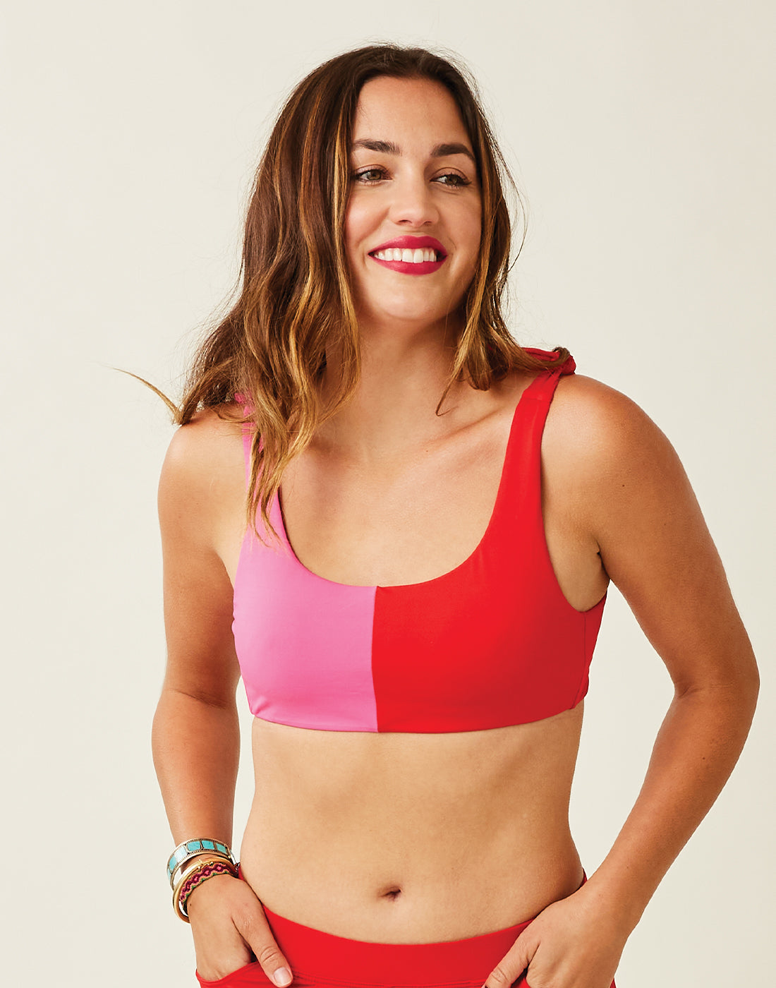 Sandhaven Colorblock Top: Fuchsia w. Hot Red