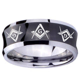 10mm Master Mason Masonic  Concave Black Tungsten Carbide Men's Engagement Ring