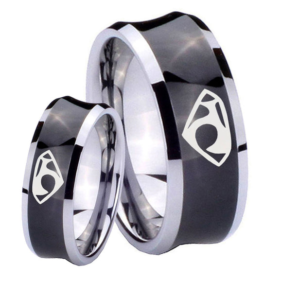 Bride and Groom House of Van Concave Black Tungsten Men's Engagement Band Set