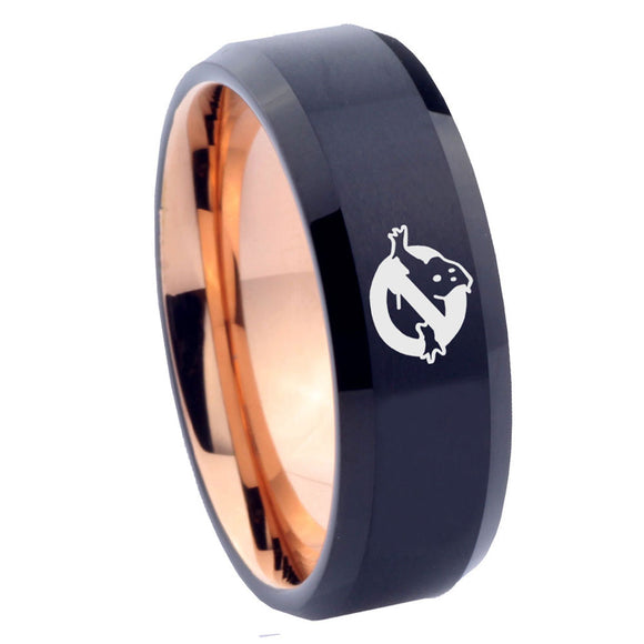 10mm Ghostbusters Bevel Tungsten Carbide Rose Gold Men's Ring