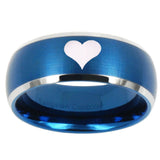 10mm Heart Dome Brushed Blue 2 Tone Tungsten Carbide Mens Engagement Band