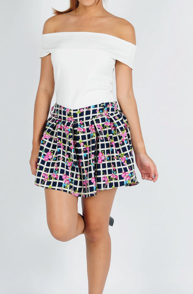 Checkered Floral Skorts In Navy Blue The Dress Room 