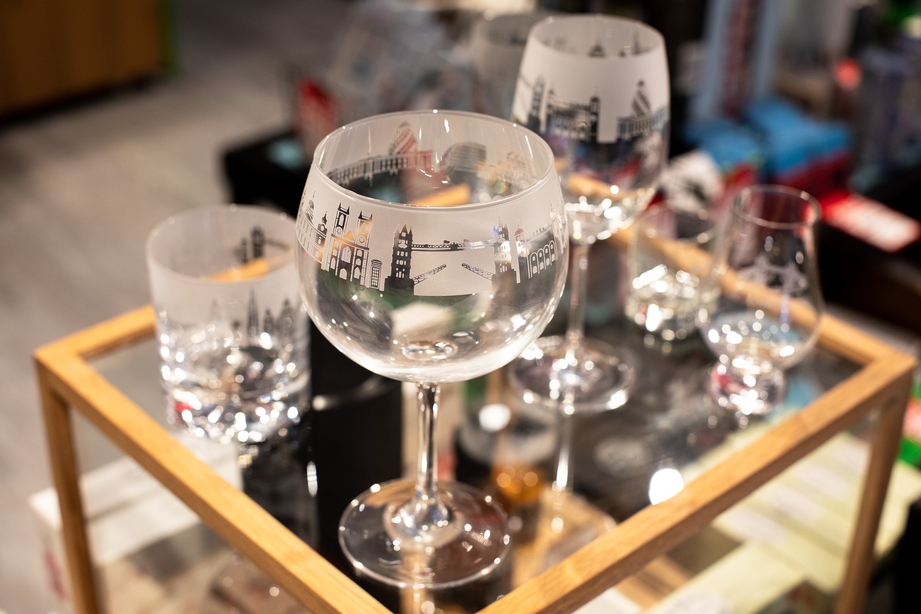 London-themed glasses and glassware from Tower Bridge