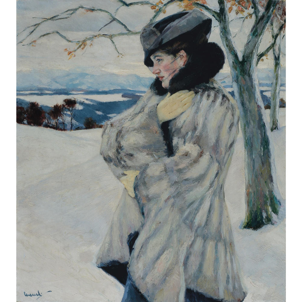 Самой толстой снежной шубой. Девушка в меховой шубке, БАД-Тольц. Edward Cucuel художник.