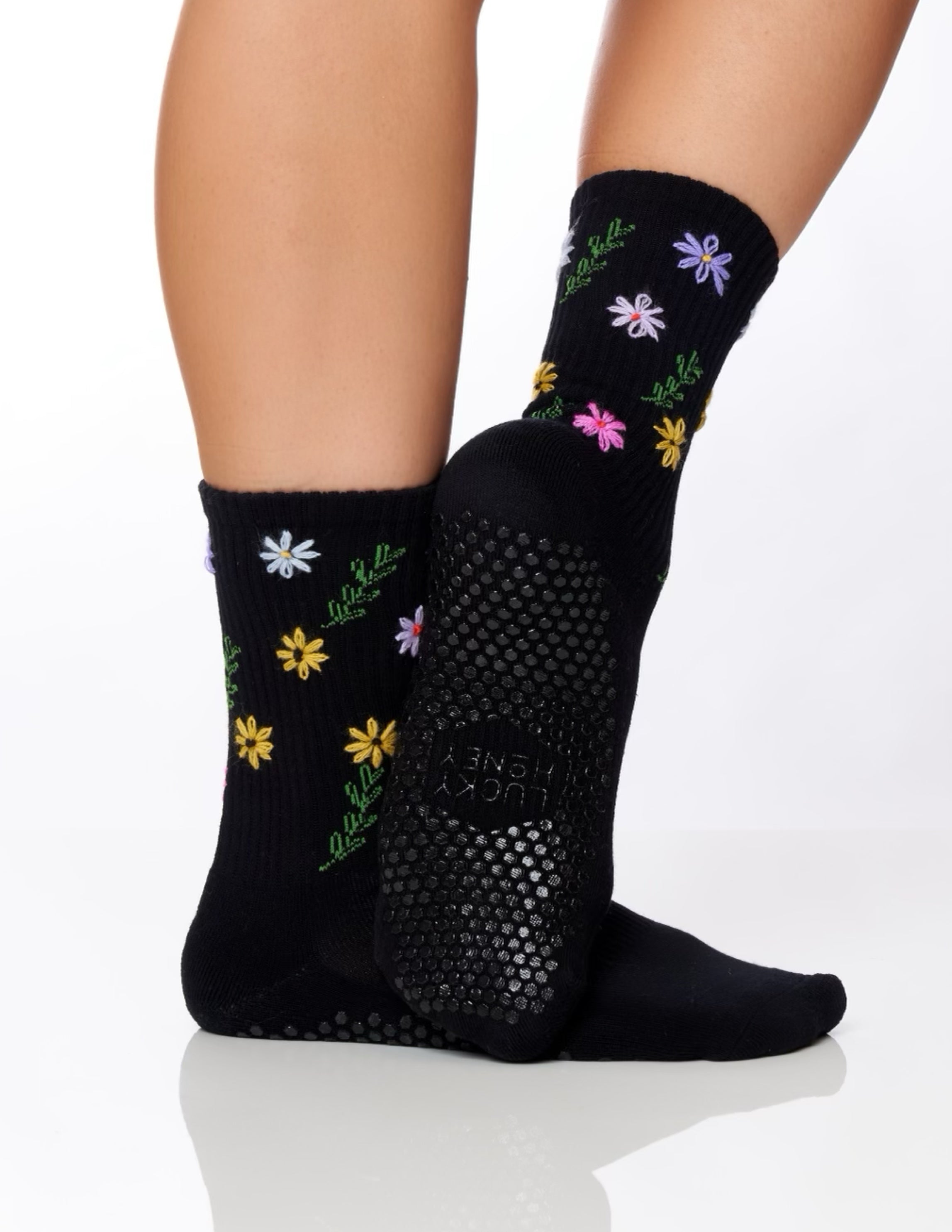 Slide On Non Slip Grip Socks, Daisy Floral