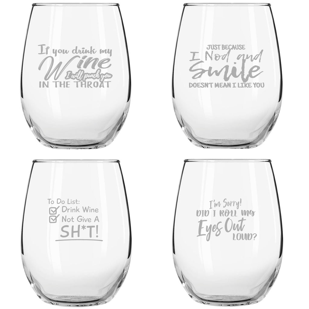 Set Of 4 Crude And Rude Funny Wine Glasses 15 Oz Novelty