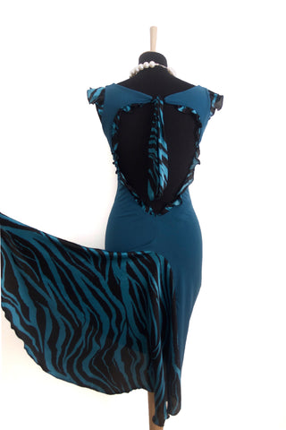 Petrol Blue Ruffled Tango Dress with Open Back