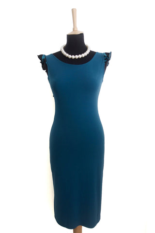 Petrol Blue Ruffled Tango Dress with Open Back