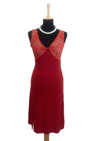 conDiva red argentine tango dress with lace.