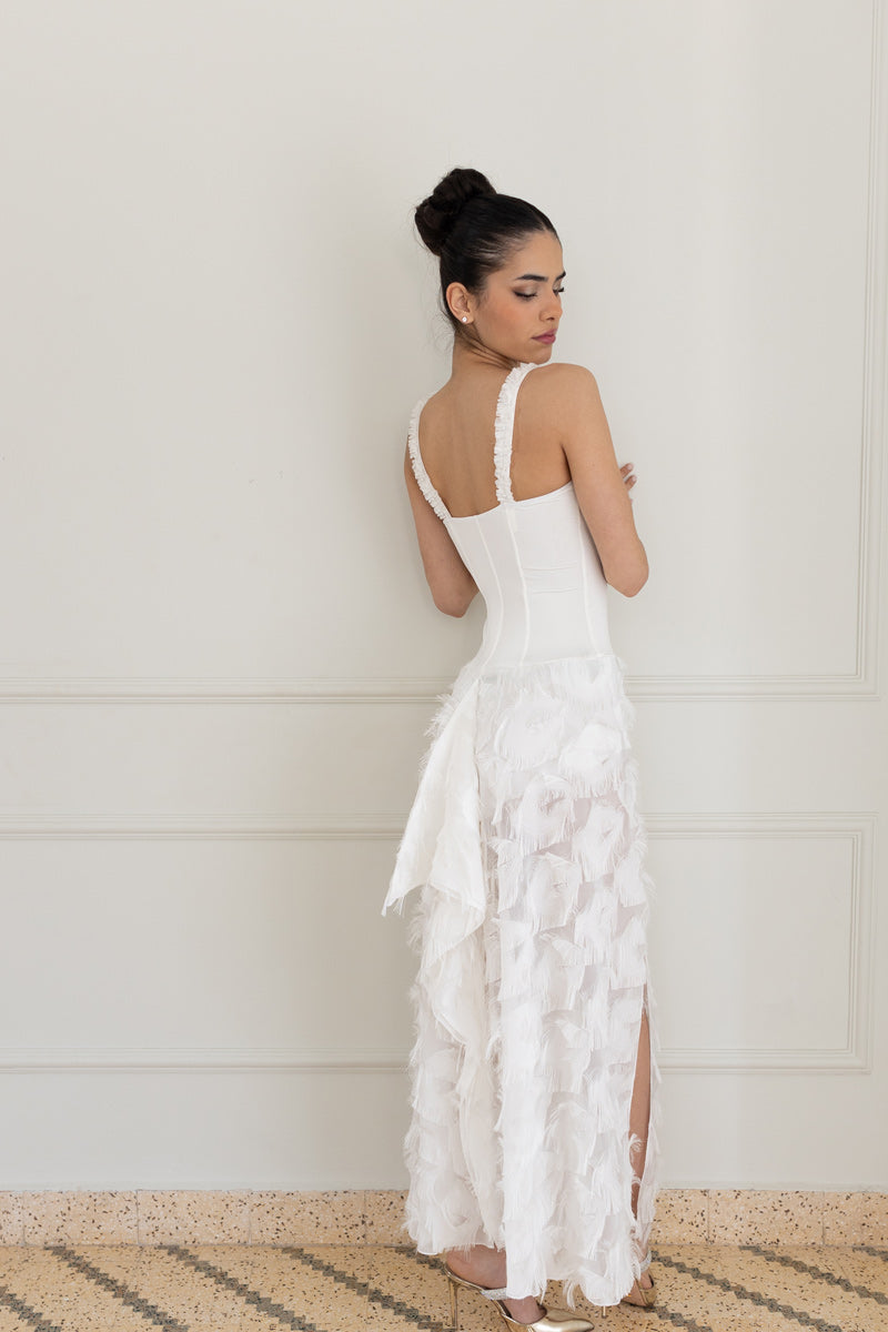 White Lace Halter-Neck Two-Tiered White Dress