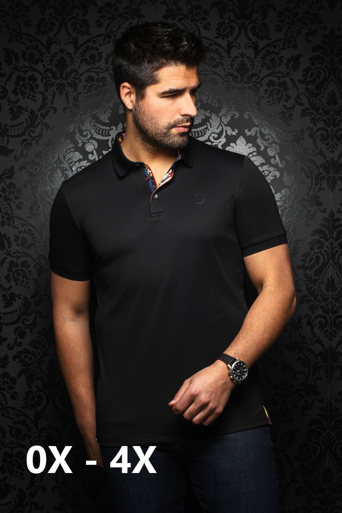 Men's Plus Size Long Sleeve Shirt by Au Noir, ALEJANDRO-P Black/Black