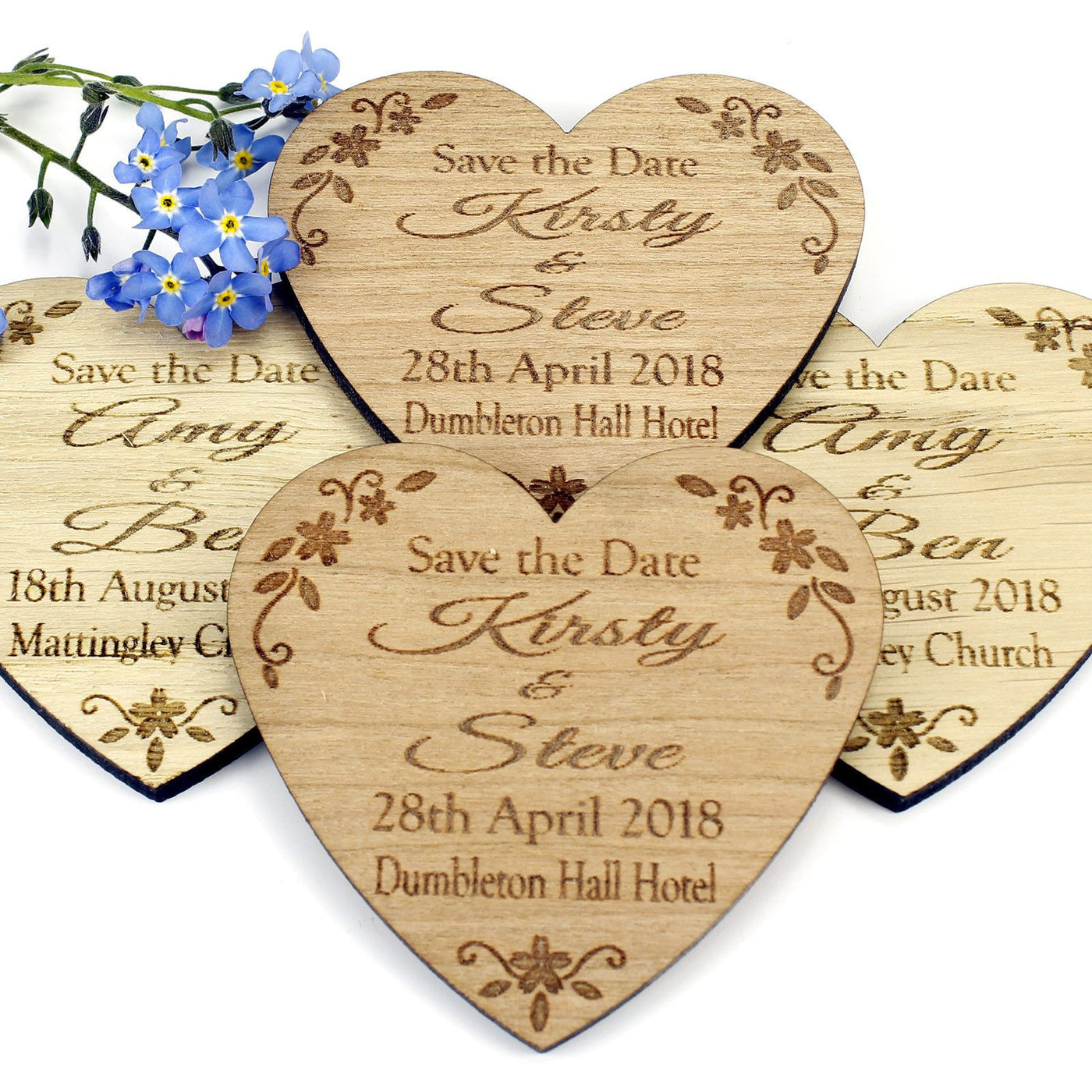 Save The Date Magnet Wooden Rustic Wedding Invitation Heart Floral