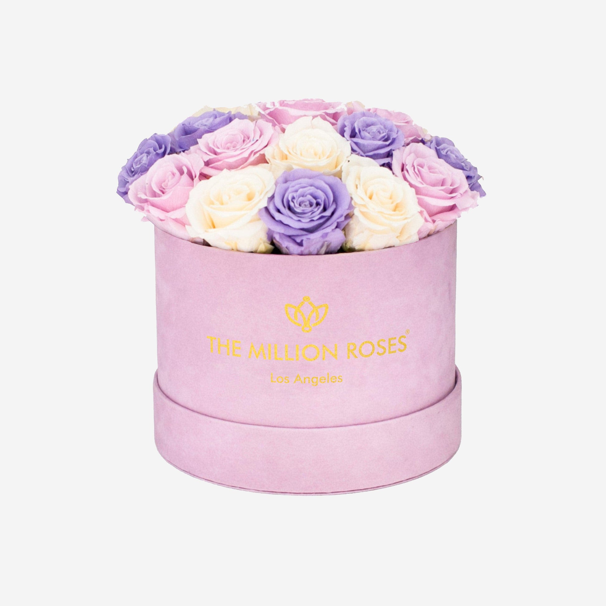 Classic Caja de Gamuza Rosado Pastel con Cúpula | Rosas Violeta & Rosas  Marfil & Rosas Rosadas | The Million Roses