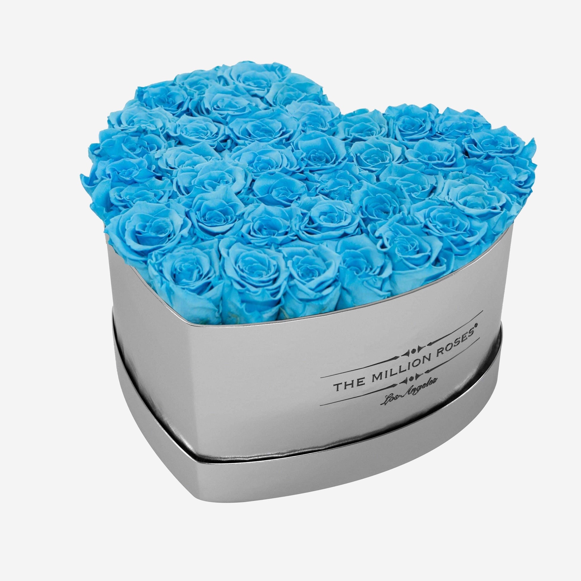 Heart Caja Espejo Plateada | Rosas Azul Claro | The Million Roses
