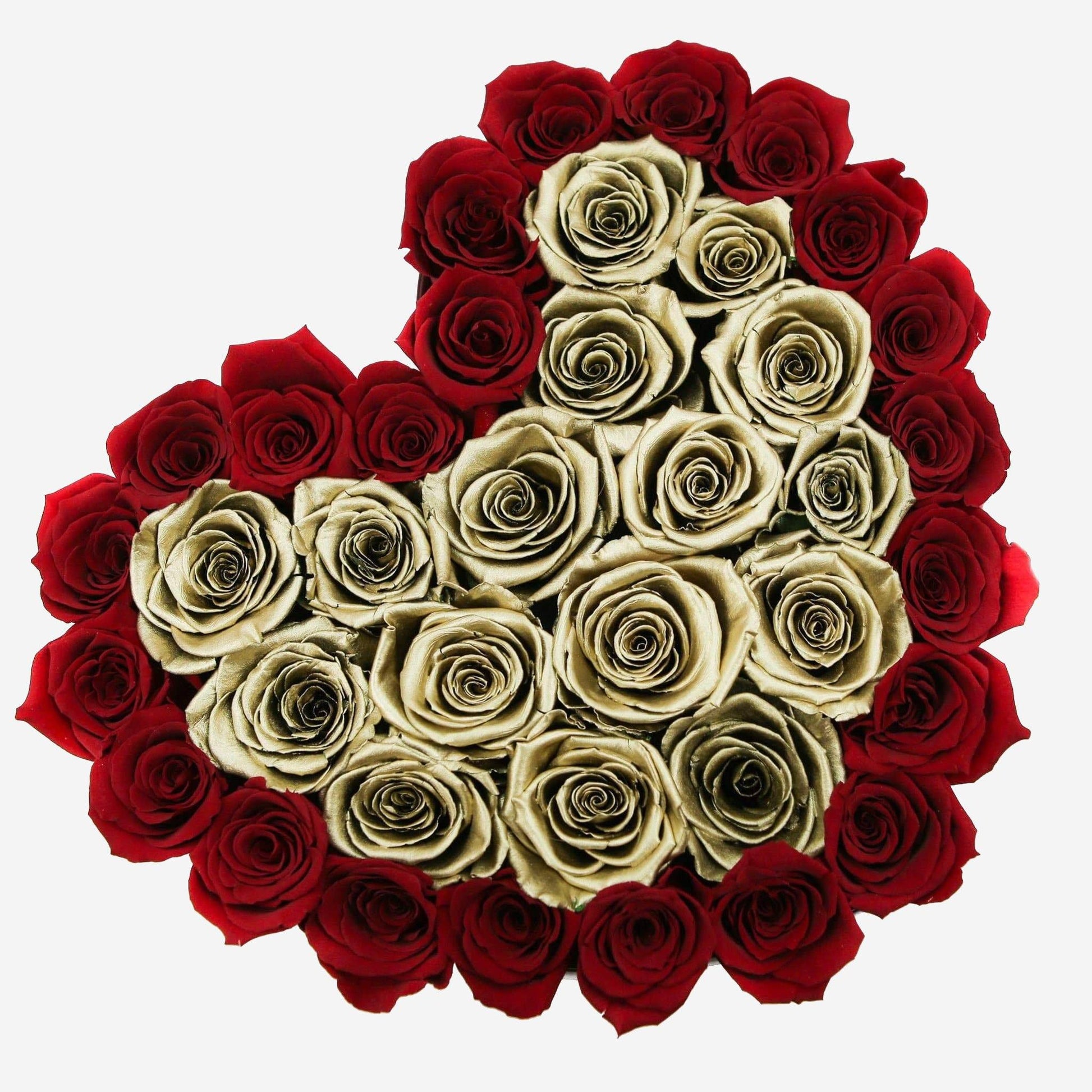 Boîte Coeur Blanche | Roses Rouges et Dorées | The Million Roses