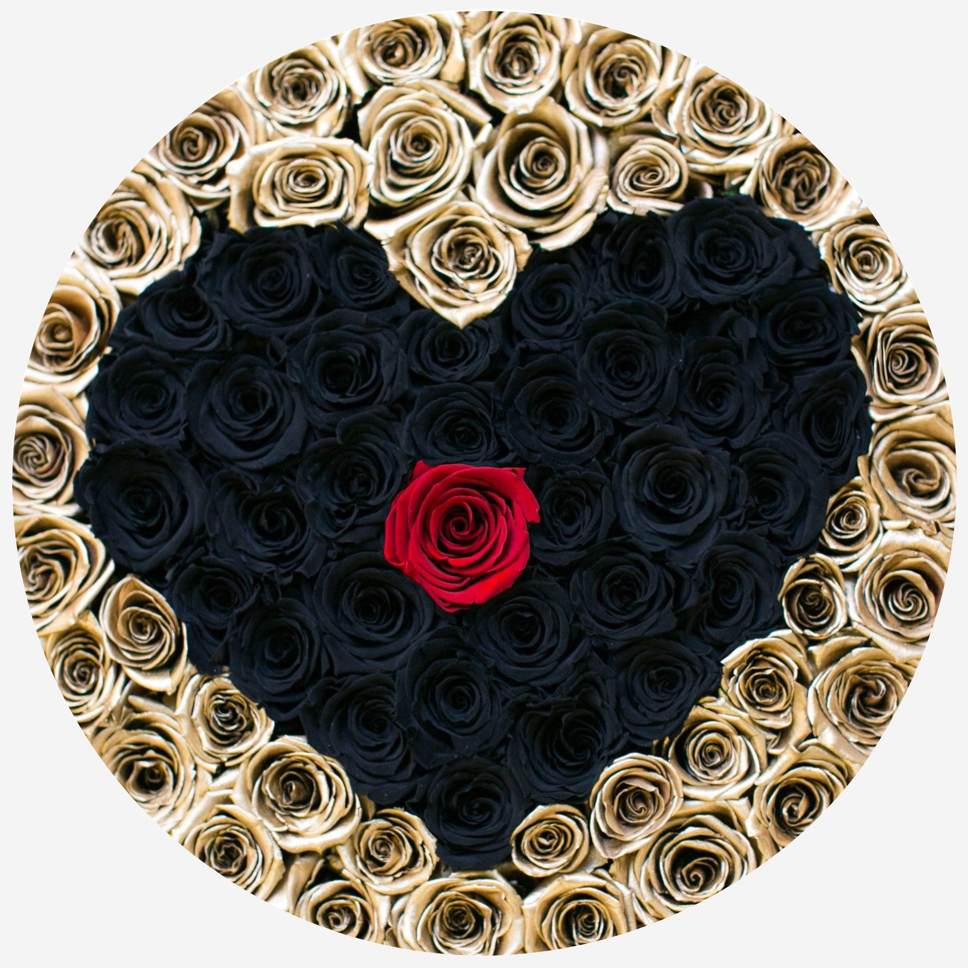 Deluxe Caja Negra | Rosas de Oro 24K & Negras & Rosas Rojas | Heart | The  Million Roses