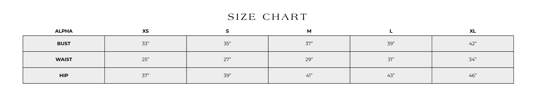 ASTR the Label size guide