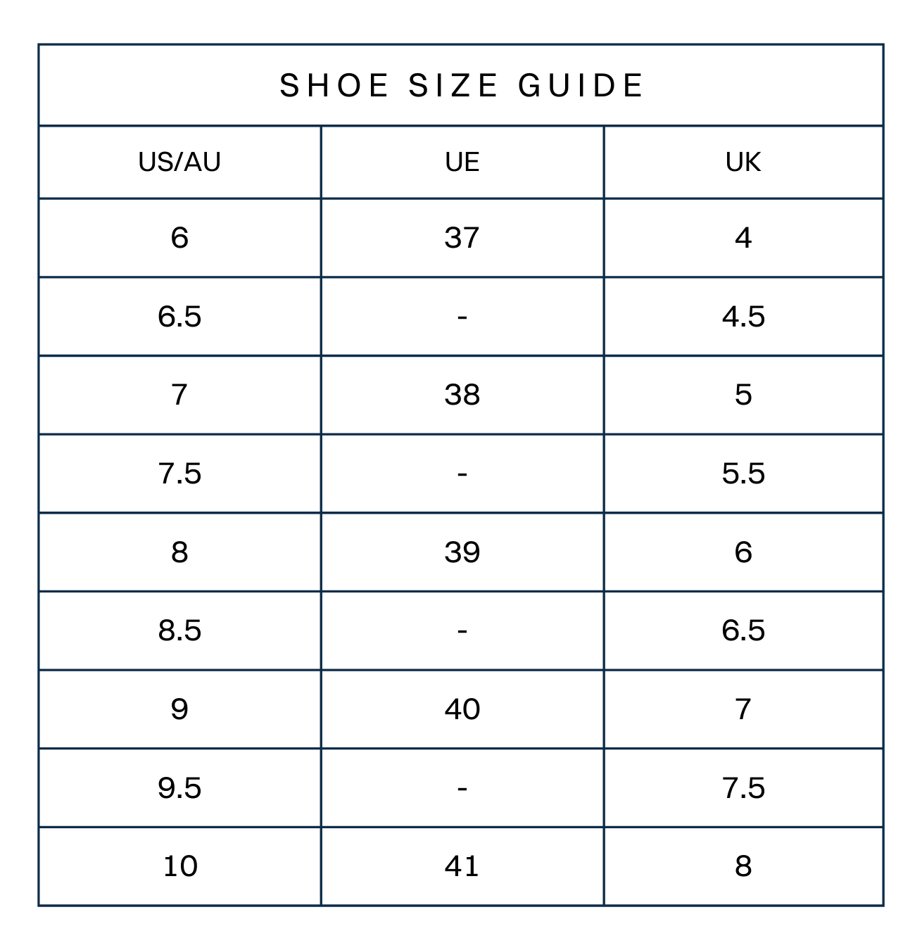 size conversions for shoes - american threads trendy shoes