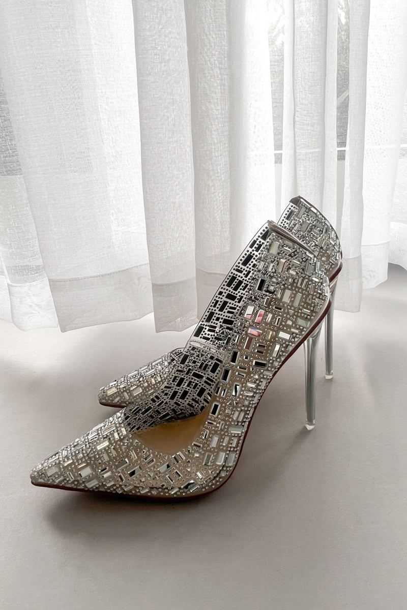 Silver Sparkly Open Toe Heels |