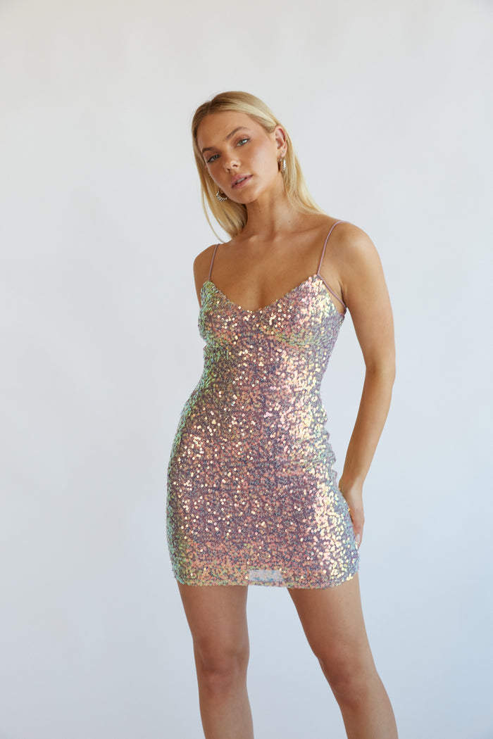 Giselle Disc Sequin Bodycon Mini Dress in Navy | Size Small | 100% Polyester | American Threads