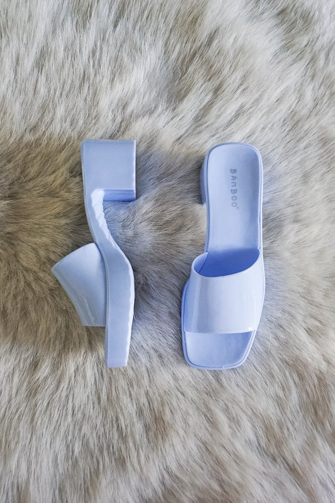 Raveena Rubber Slide Block Heel Sandals in Blue