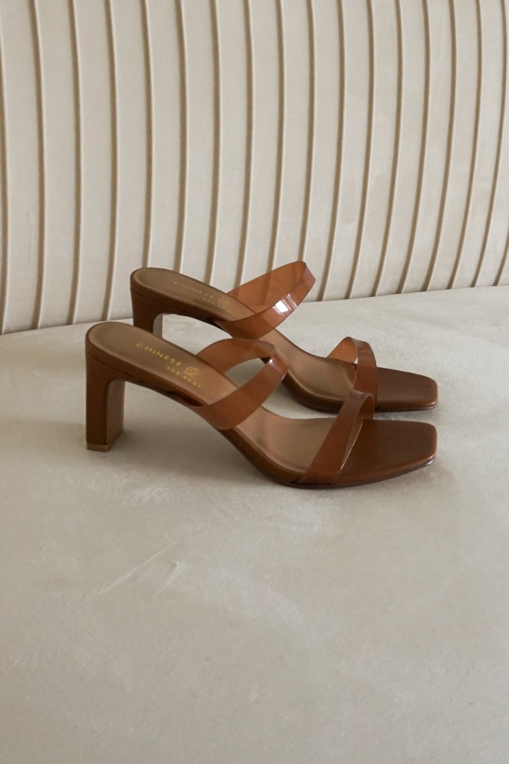 Yanti Double Strap Slide Sandals in Camel