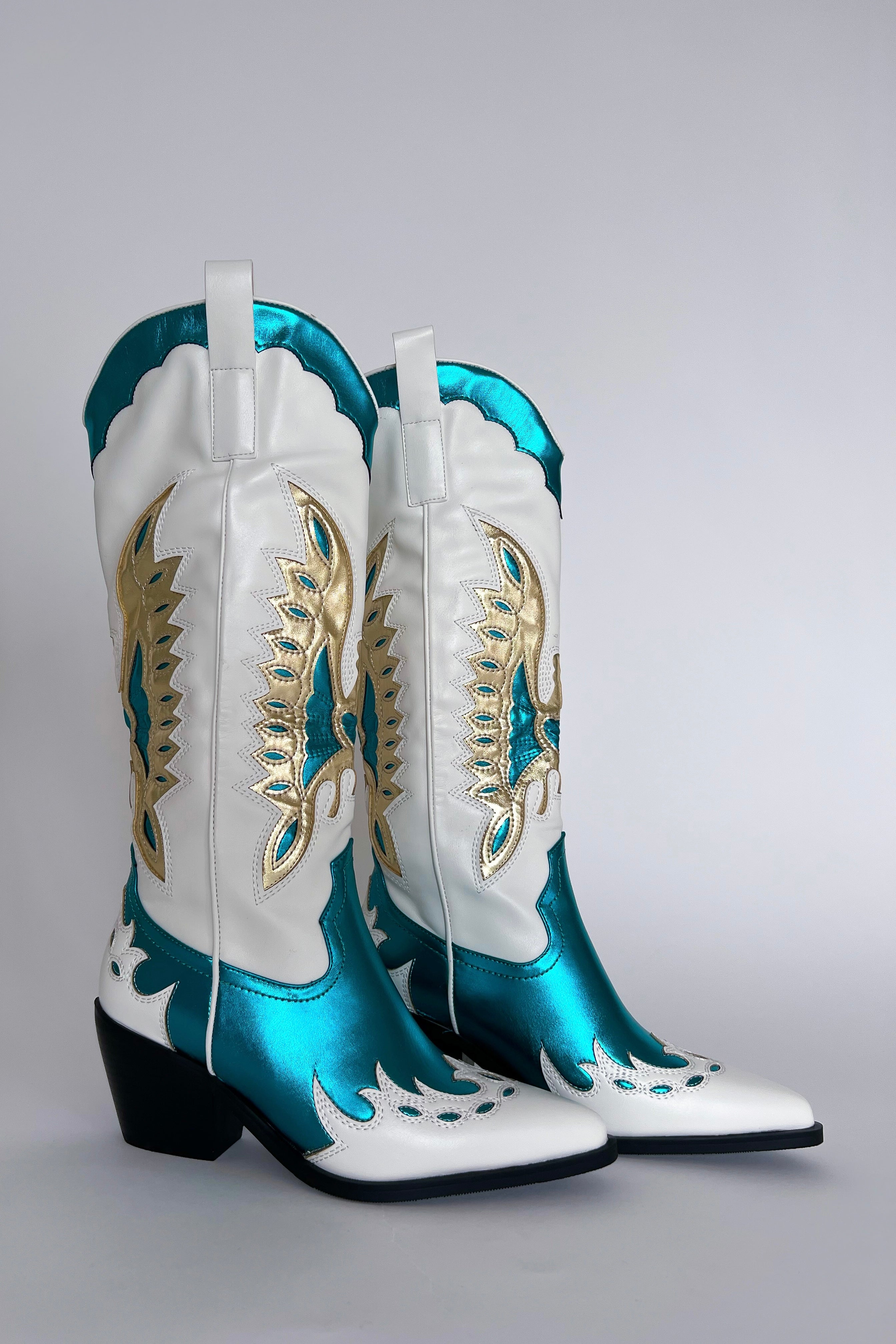 Azalea Wang Apolline Green Metallic Western Boots