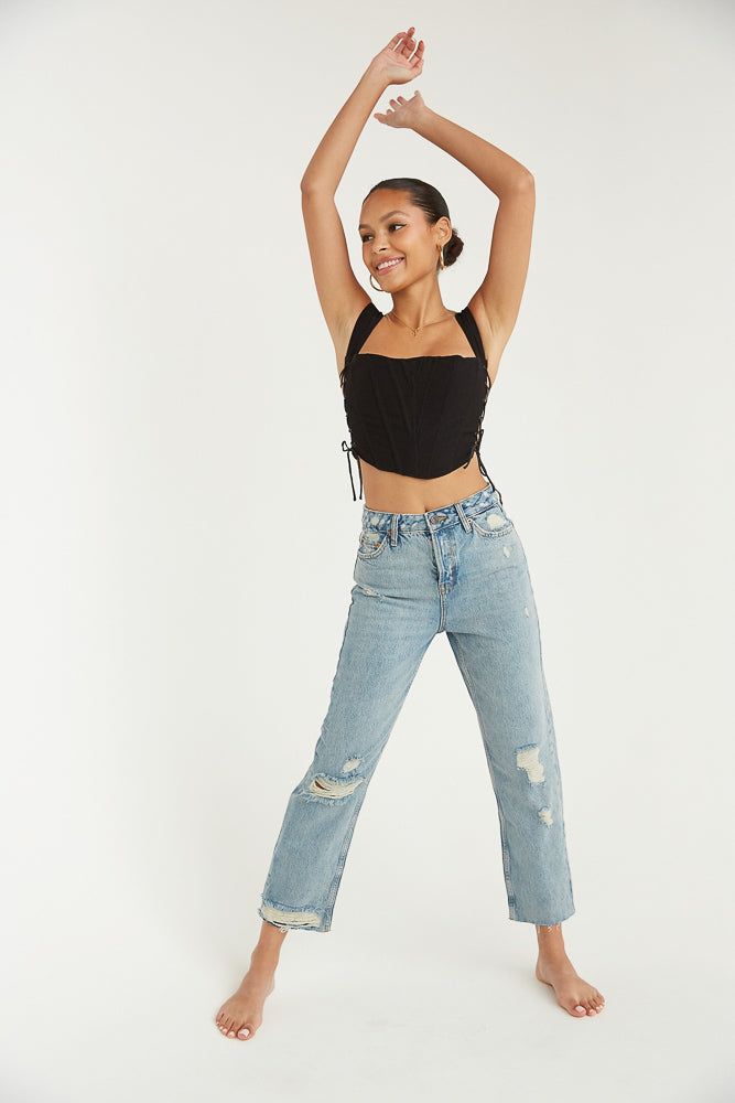 BDG Pax Destroyed Jeans In Medium Wash • American Threads Women's Trendy Online Boutique – americanthreads