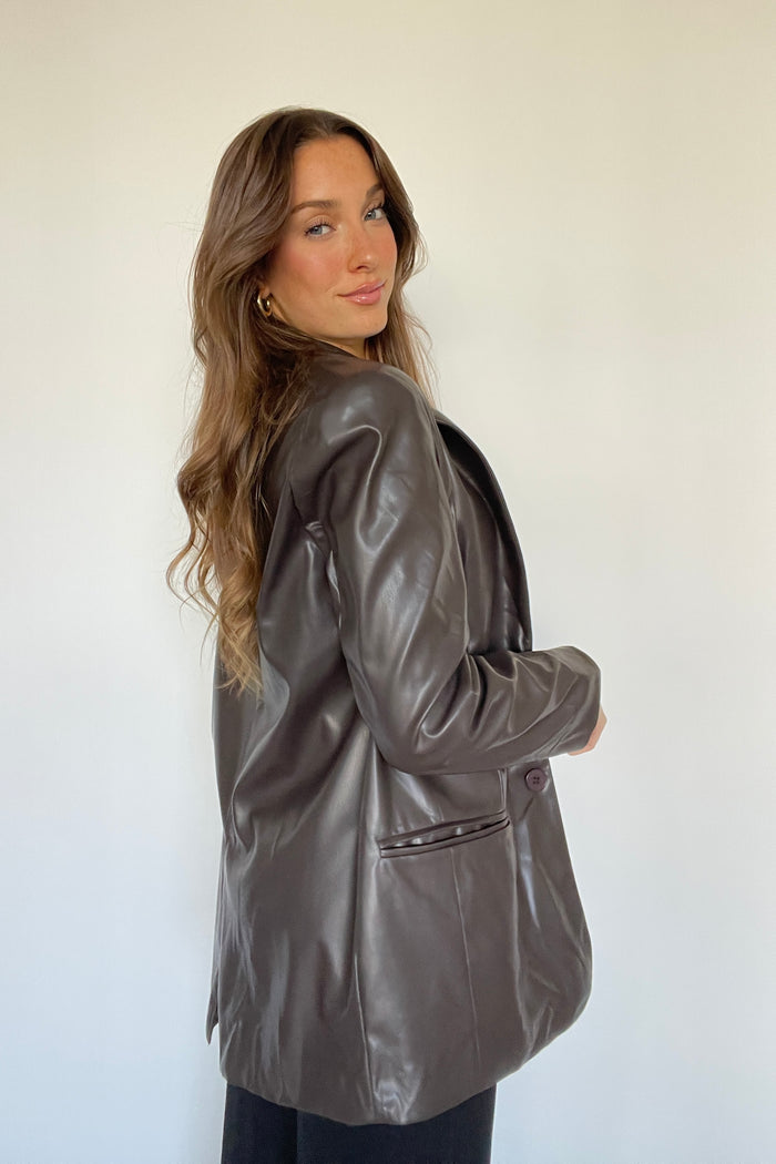 Jacinda Faux Leather Puffer Jacket in Stone | Size Large | 100% Leather | American Threads