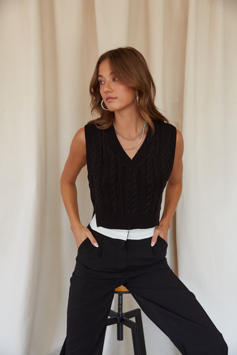 Connie Cropped Cable Knit Sweater Vest