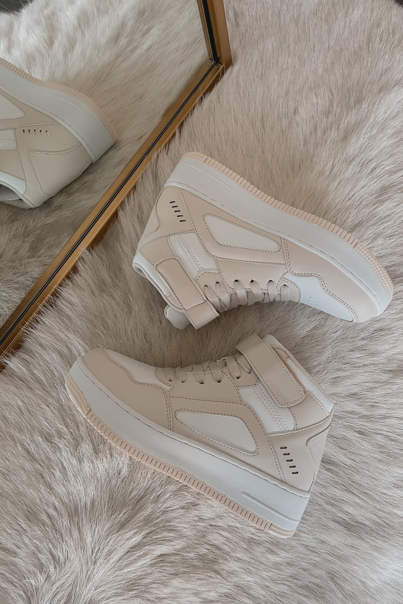 Cora High Top Sneakers in Beige & White