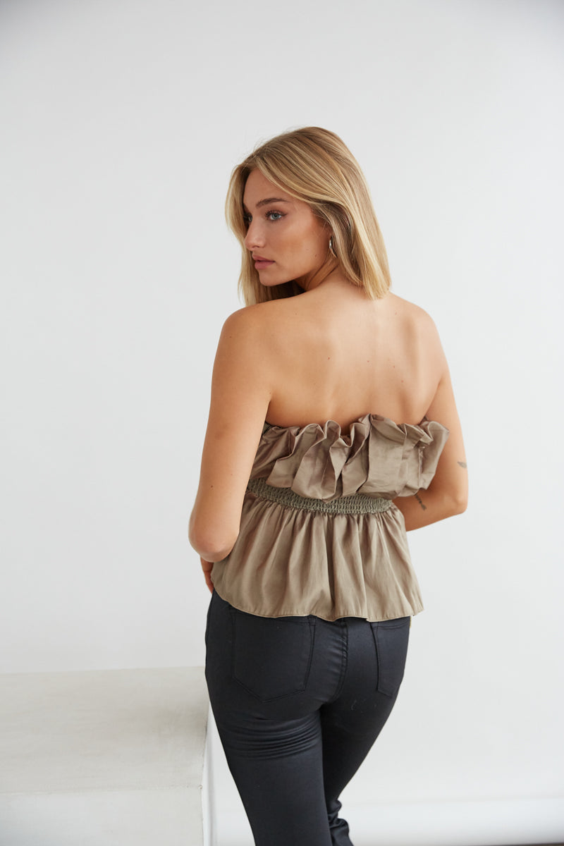 Gracie Strapless Taffeta Peplum Top