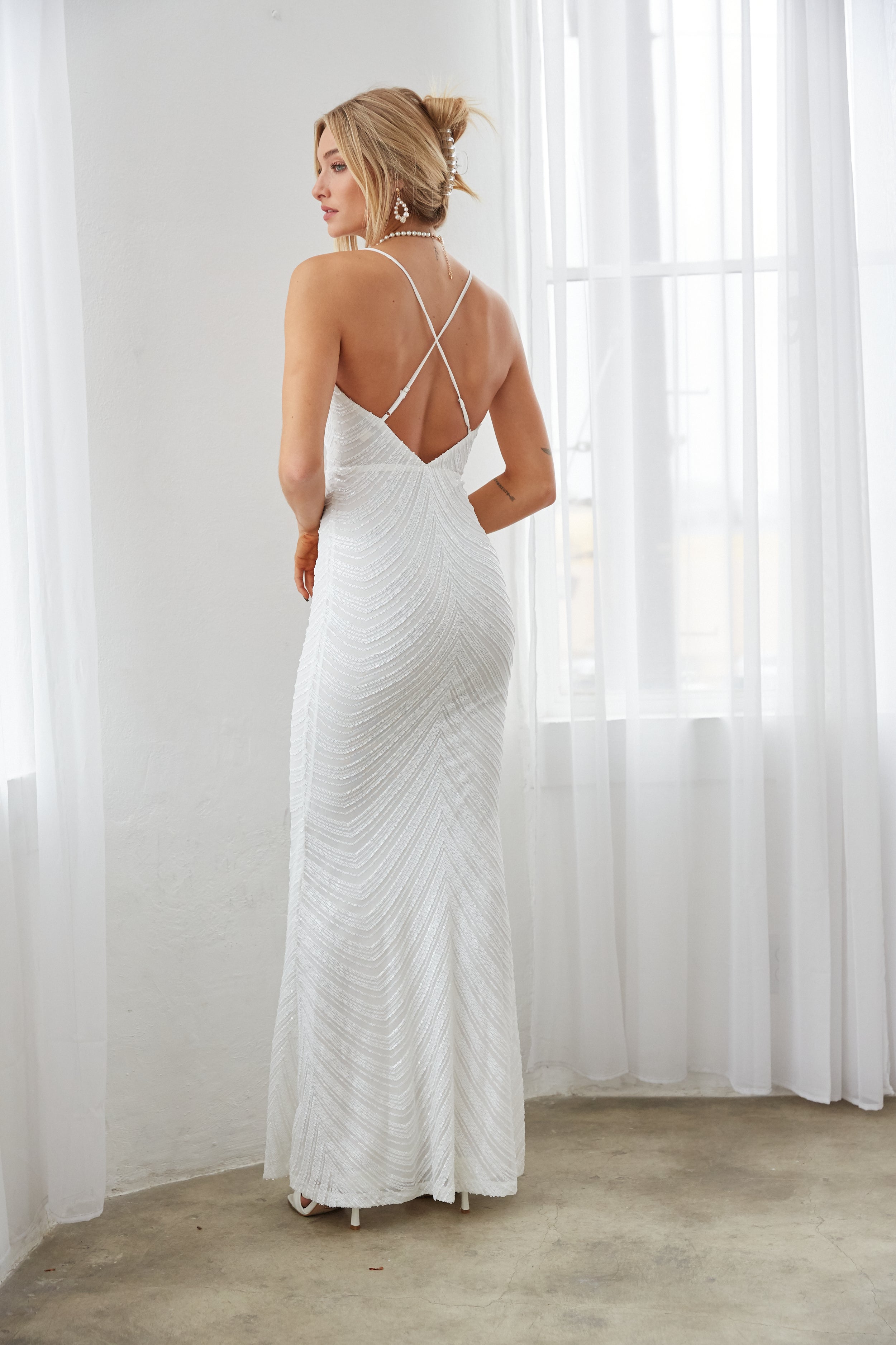 Jasper Sequin Open Back Maxi Dress