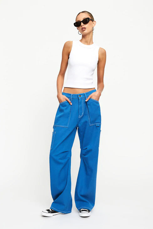 Miami Vice Low Rise Cargo Pants in Blue