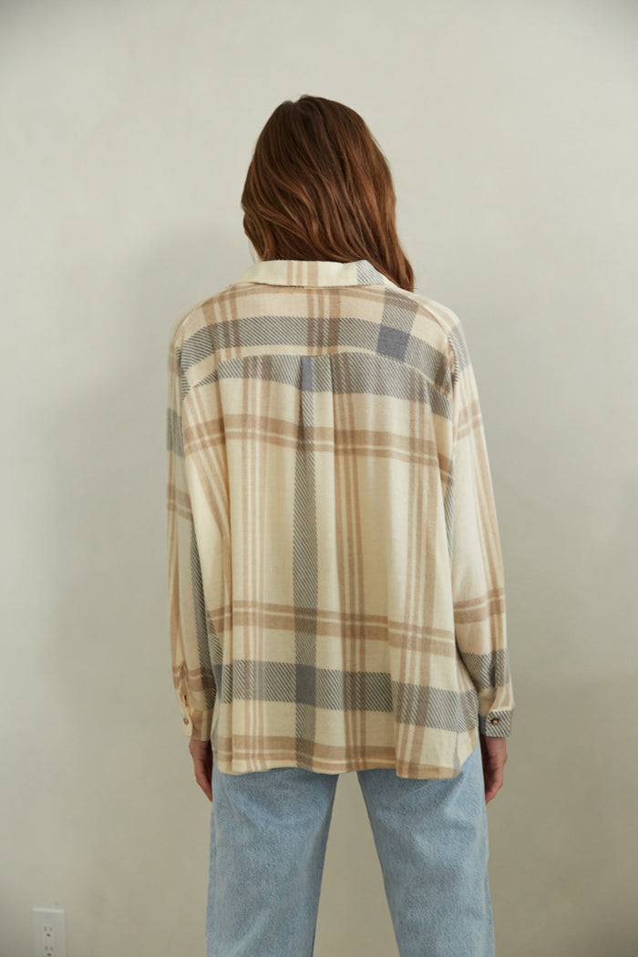 Cathedral Rock Oversized Plaid Flannel Shirt in Neutral Clay Plaid | Size Medium | 100% Cotton | American Threads