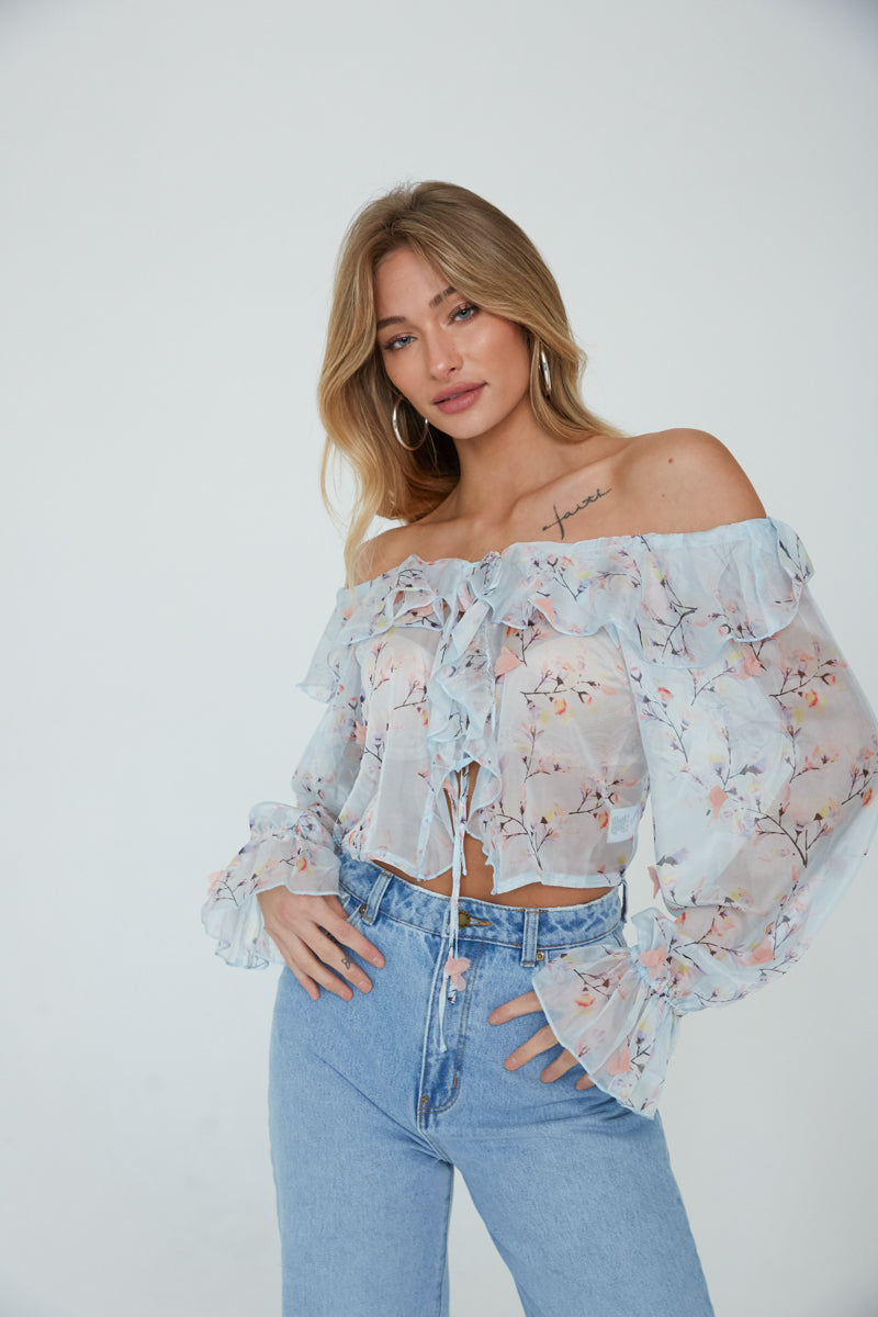 Rome Off-The-Shoulder Chiffon Ruffle Top