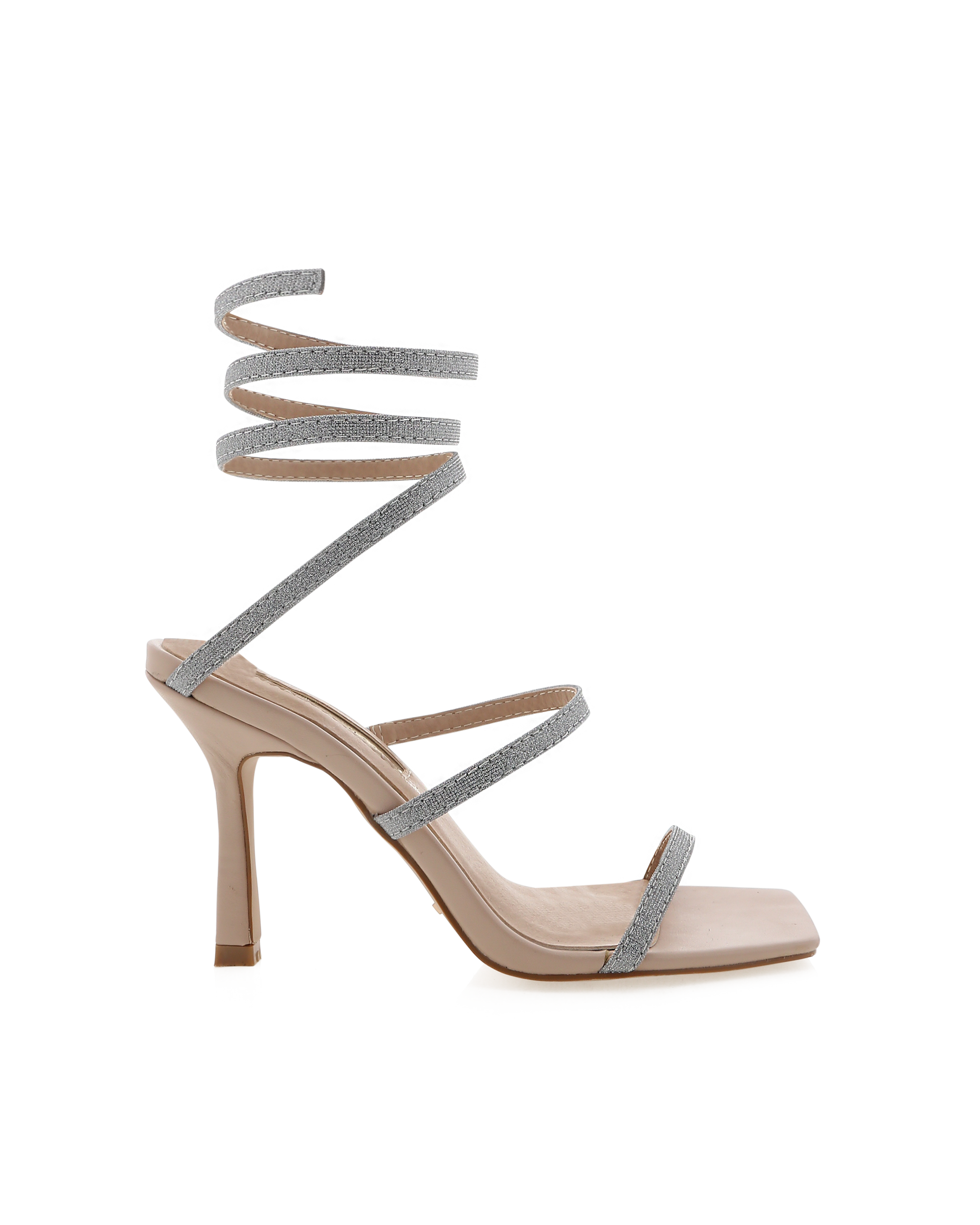 Simi Ankle Strap Heel in Nude Silver