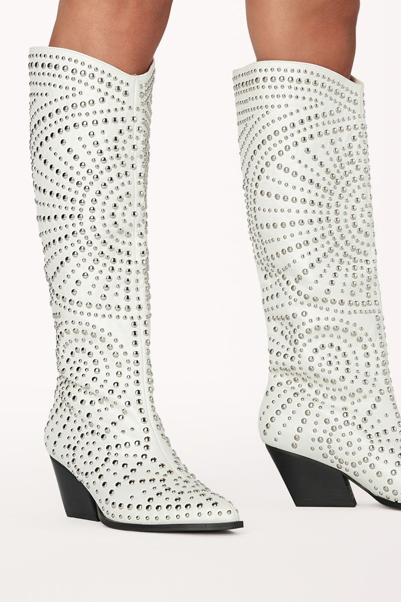 studded silver boots - circle pattern pointed toe boots